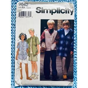 Simplicity 9842 pattern kids top vest pants shorts size 7 8 10